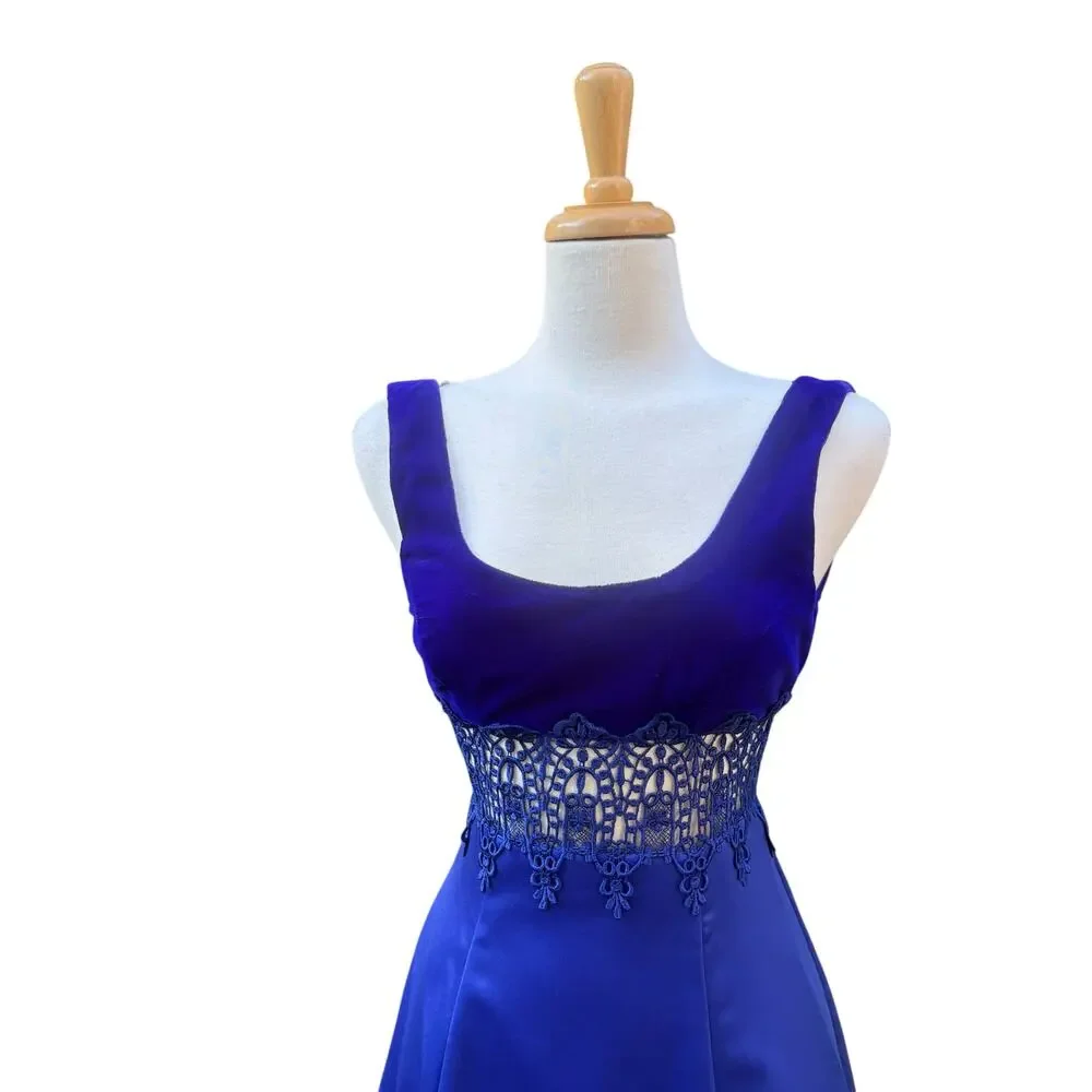 VTG ZumZum Prom Dress Gown 3/4 Blue Velvet Unconventional Lace Formal Glam 90s‎